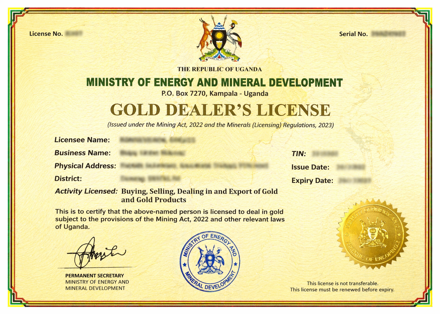 Gold trading license Uganda